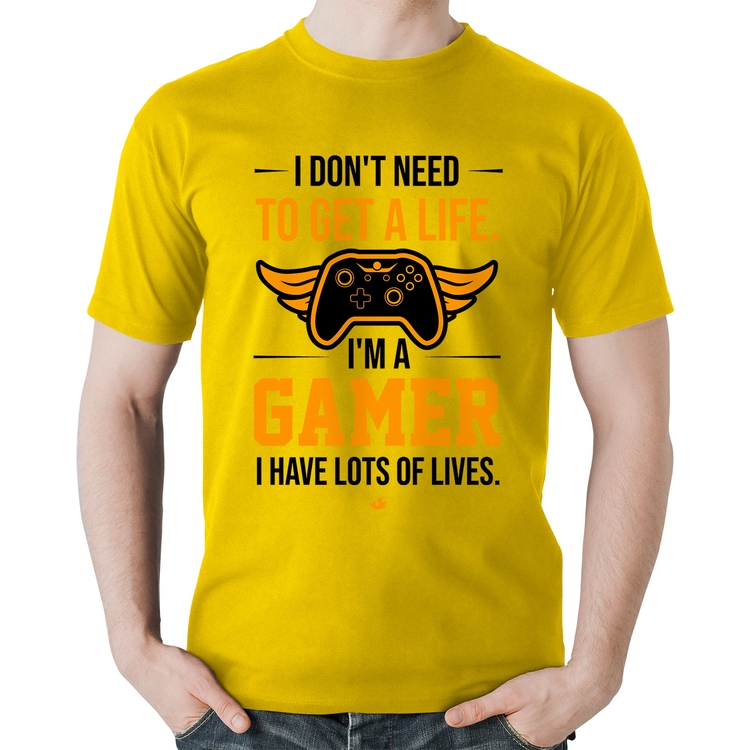Camiseta Algodão I'm a gamer, I have lots of lives - Amarela