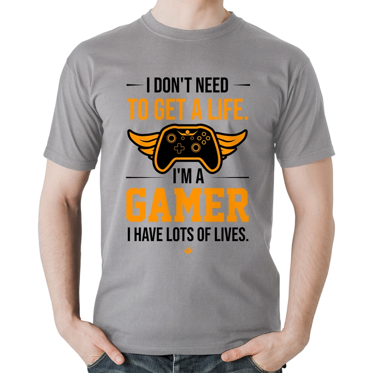Camiseta Algodão I'm a gamer, I have lots of lives - Cinza