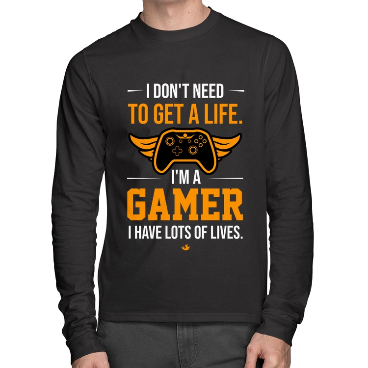 Camiseta Algodão I'm a gamer, I have lots of lives Manga Longa