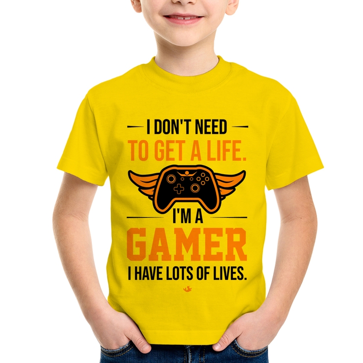 Camiseta Infantil I'm a gamer, I have lots of lives - Amarela