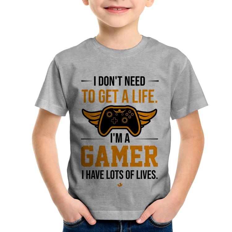 Camiseta Infantil I'm a gamer, I have lots of lives - Cinza