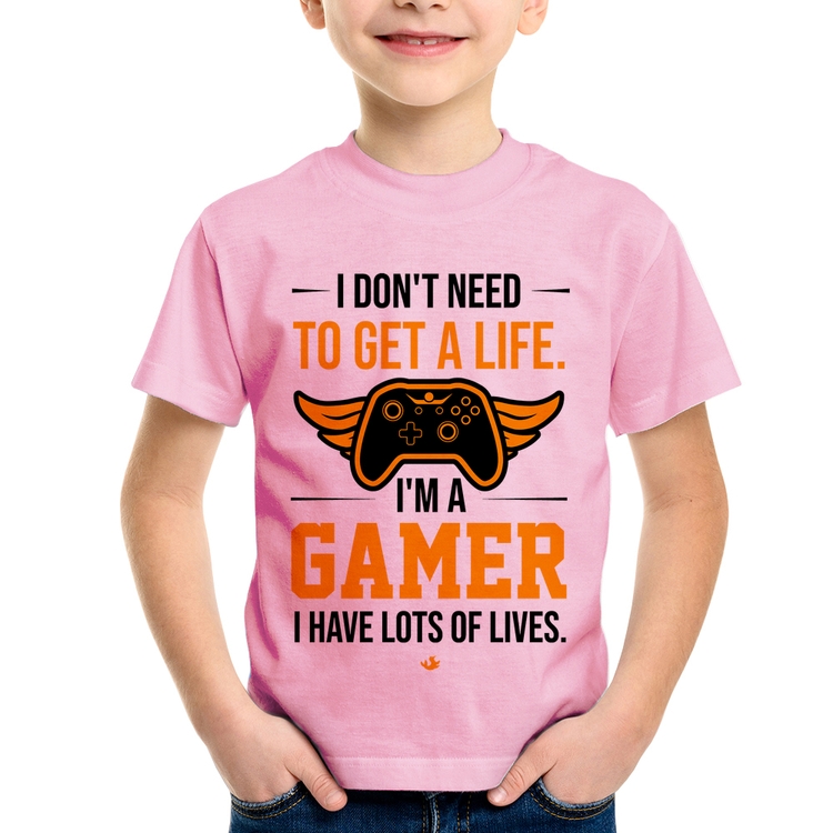 Camiseta Infantil I'm a gamer, I have lots of lives - Rosa Bebê