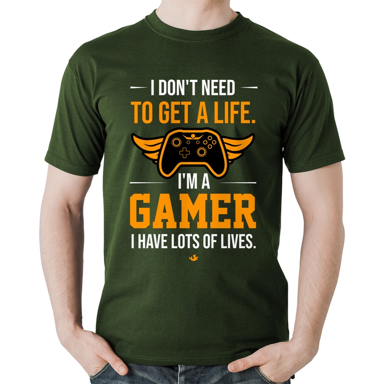 Camiseta Algodão I'm a gamer, I have lots of lives - Musgo
