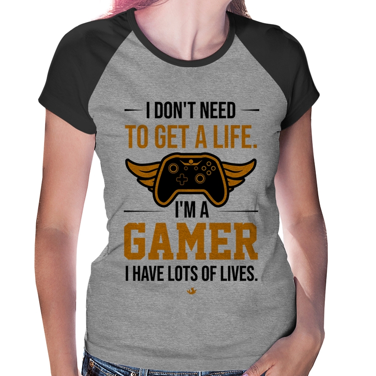 Baby Look Raglan I'm a gamer, I have lots of lives - Cinza/Preto