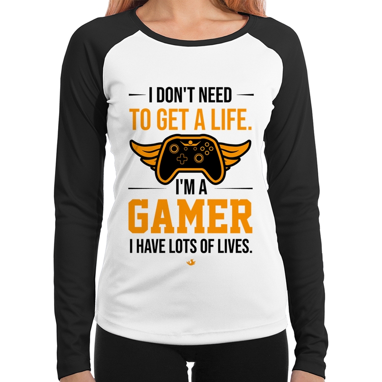 Baby Look Raglan I'm a gamer, I have lots of lives Manga Longa