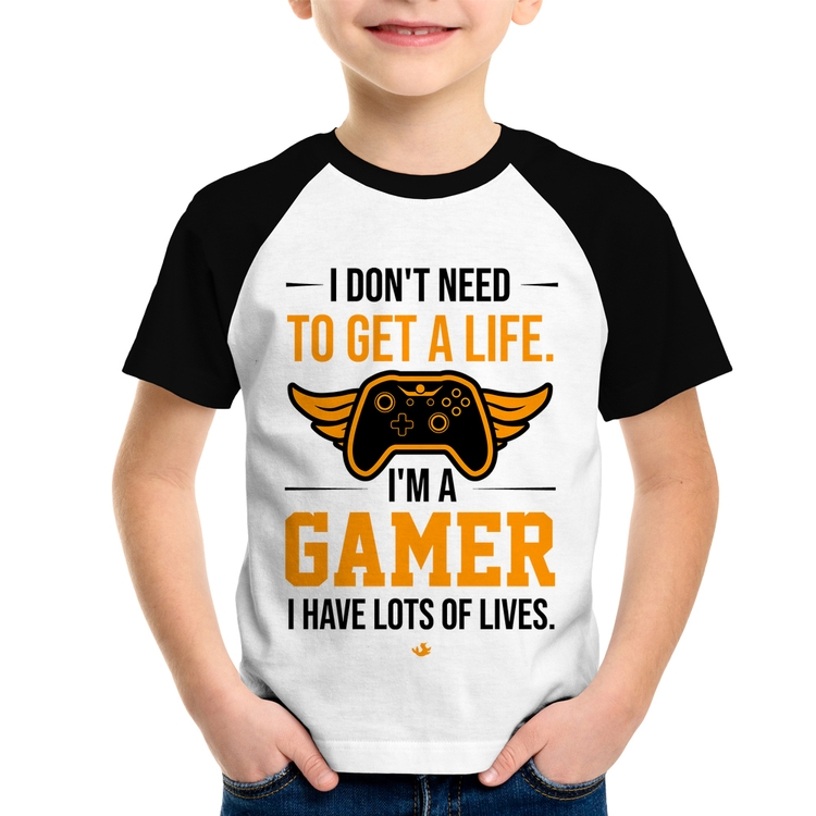 Camiseta Raglan Infantil I'm a gamer, I have lots of lives