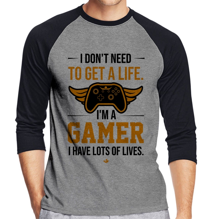 Camiseta Raglan I'm a gamer, I have lots of lives Manga 3/4 - Cinza/Preto
