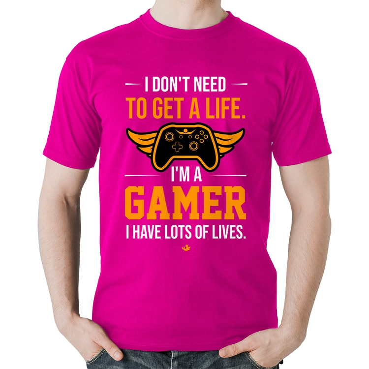 Camiseta Algodão I'm a gamer, I have lots of lives - Rosa