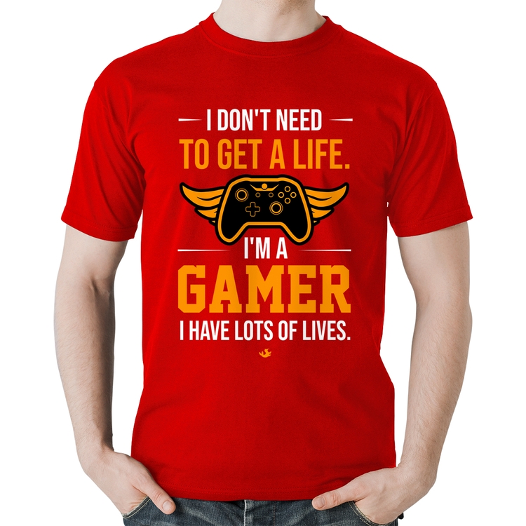 Camiseta Algodão I'm a gamer, I have lots of lives - Vermelha