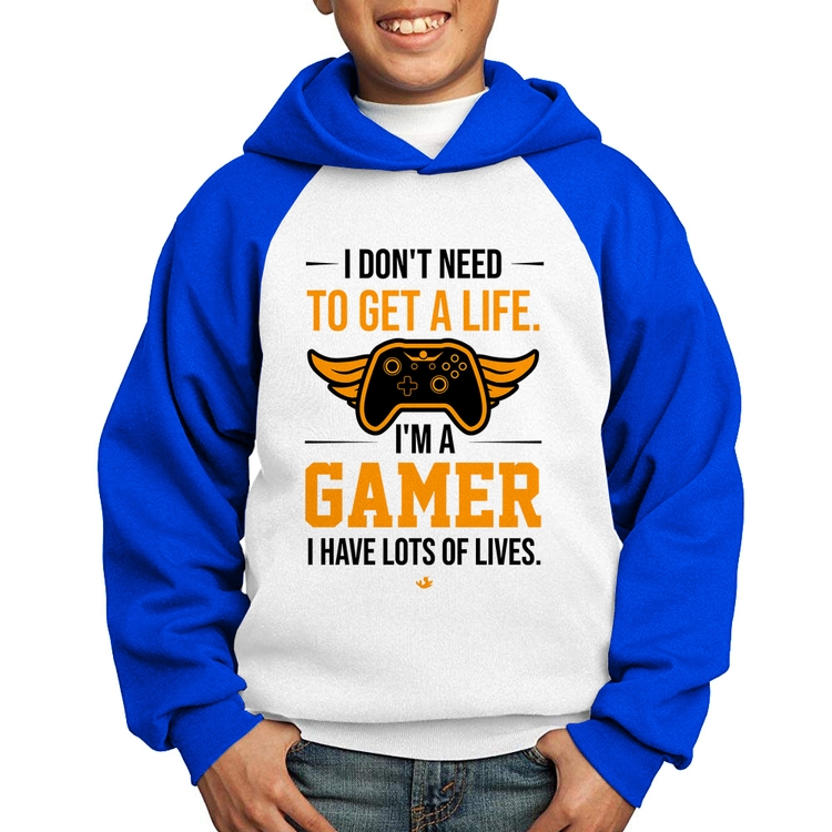 Moletom Infantil I'm a gamer, I have lots of lives - Branco/Azul