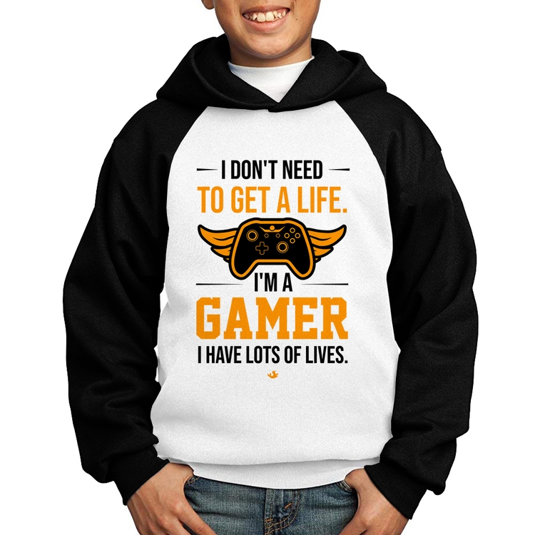 Moletom Infantil I'm a gamer, I have lots of lives - Branco/Preto