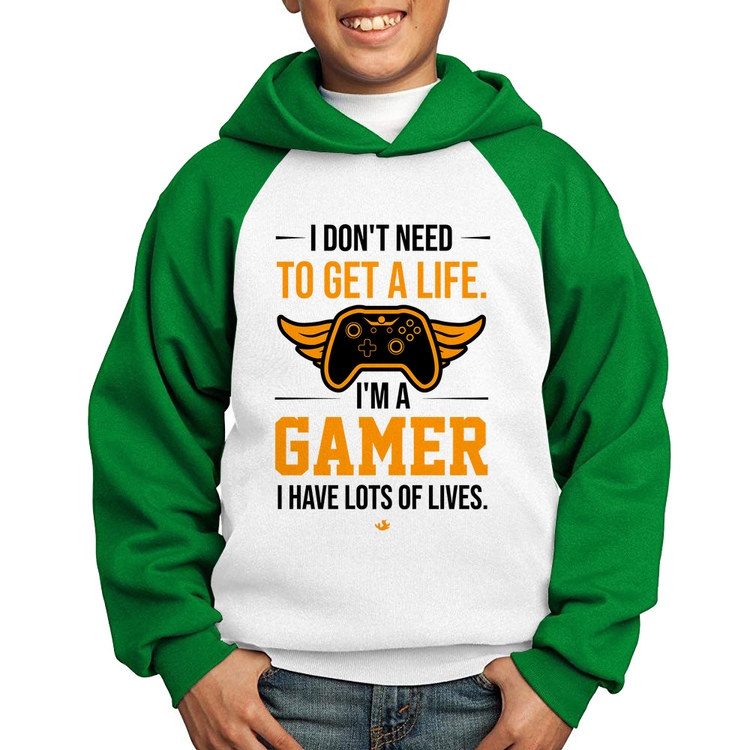 Moletom Infantil I'm a gamer, I have lots of lives - Branco/Verde