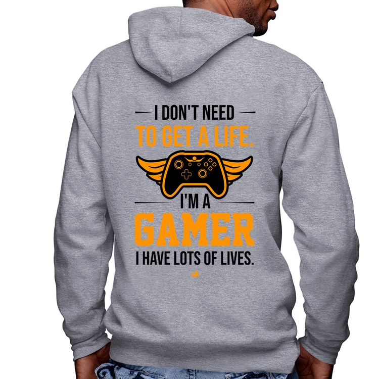 Blusa Moletom I'm a gamer, I have lots of lives Masculina com Capuz e Zíper - Mescla