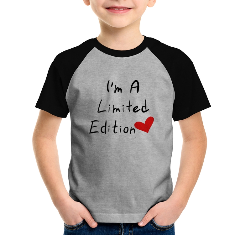 Camiseta Raglan Infantil I'm A Limited Edition - Cinza/Preto
