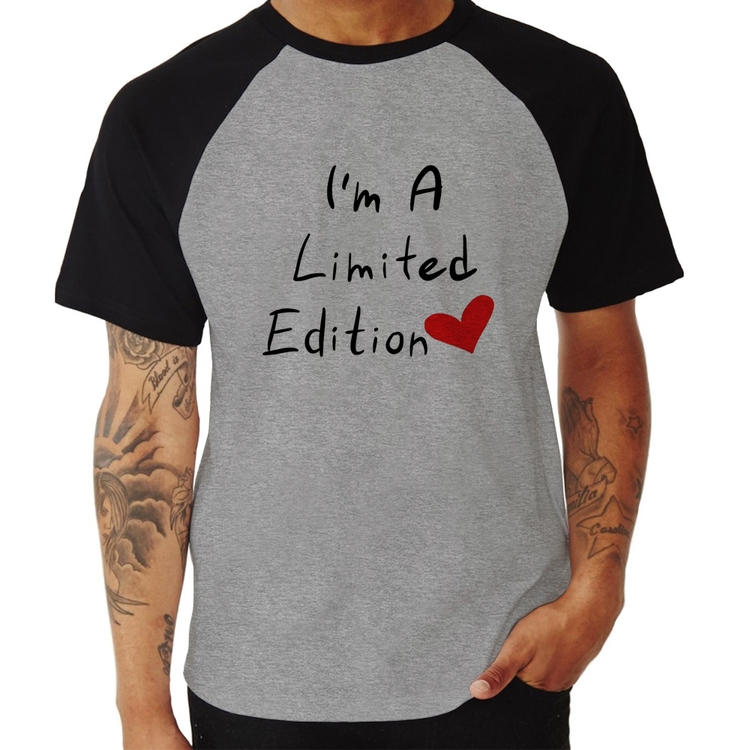 Camiseta Raglan I'm A Limited Edition - Cinza/Preto