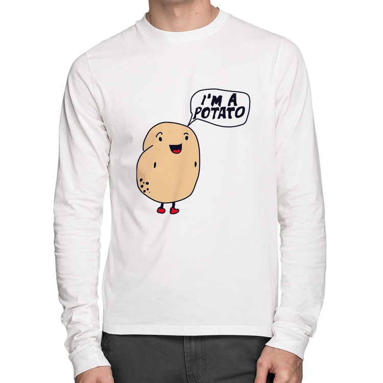 Camiseta Algodão I'm A Potato Manga Longa - Branca