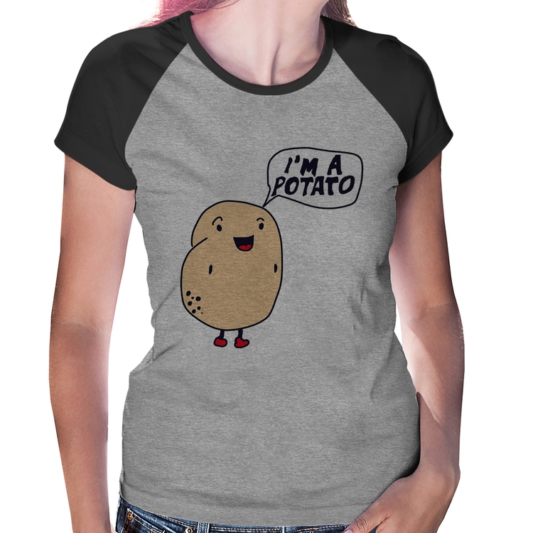 Baby Look Raglan I'm A Potato - Cinza/Preto