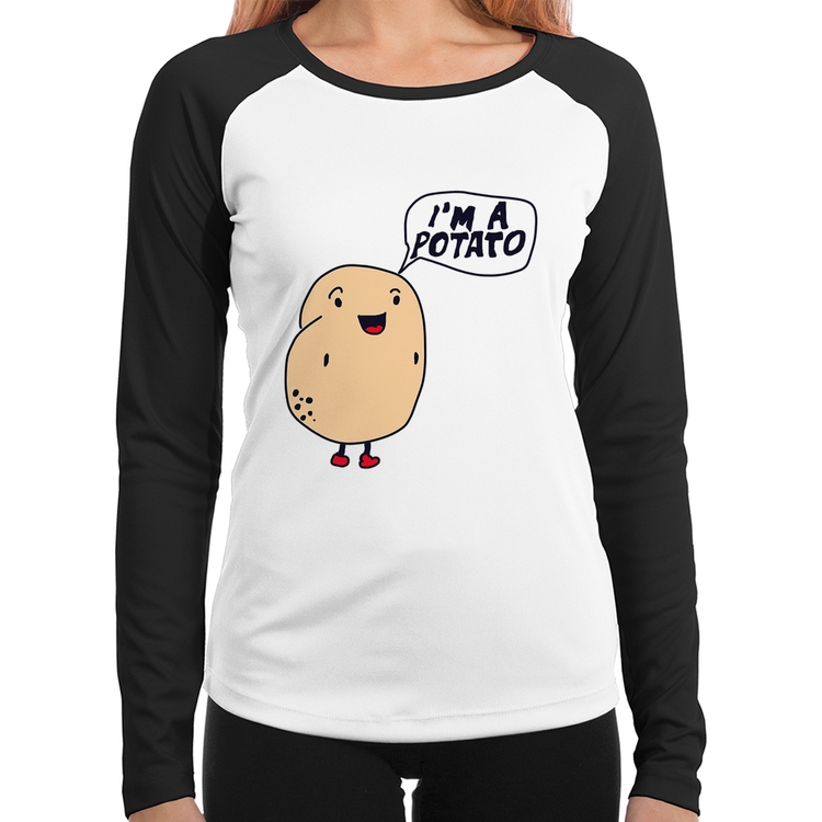 Baby Look Raglan I'm A Potato Manga Longa