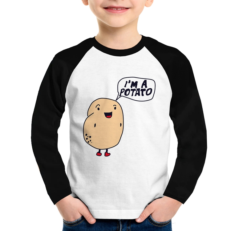 Camiseta Raglan Infantil I'm A Potato Manga Longa