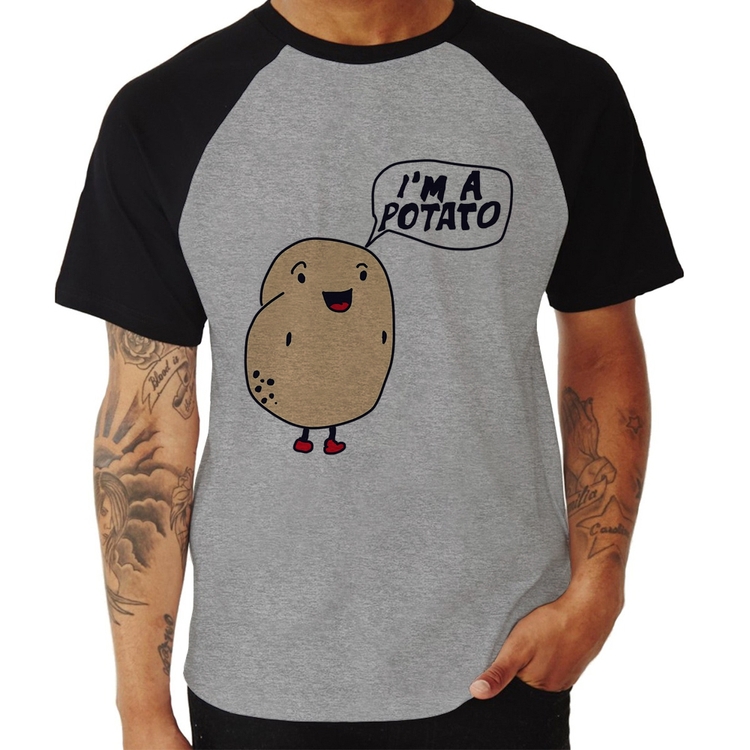 Camiseta Raglan I'm A Potato - Cinza/Preto