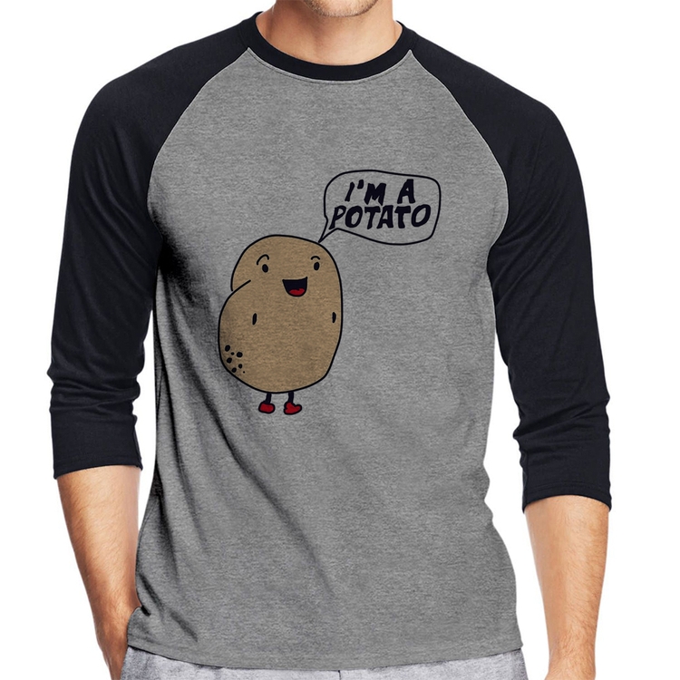 Camiseta Raglan I'm A Potato Manga 3/4 - Cinza/Preto