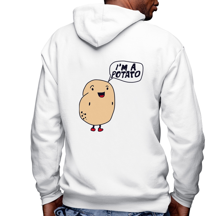Blusa Moletom I'm A Potato Masculina com Capuz e Zíper - Branca