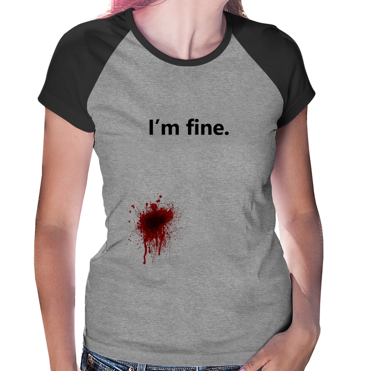 Baby Look Raglan I'm fine - Cinza/Preto