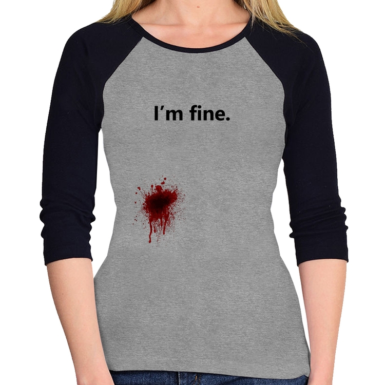 Baby Look Raglan I'm fine Manga 3/4 - Cinza/Preto