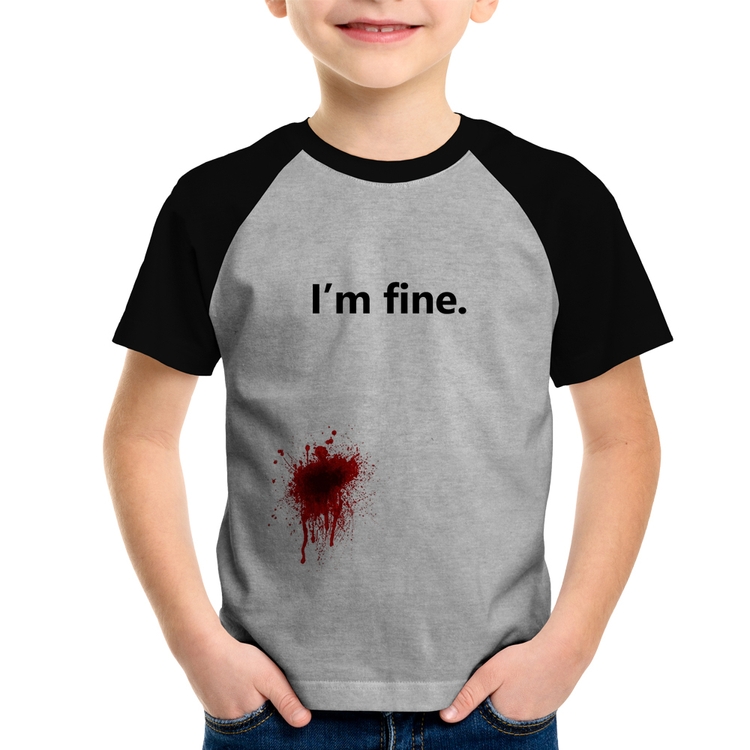 Camiseta Raglan Infantil I'm fine - Cinza/Preto