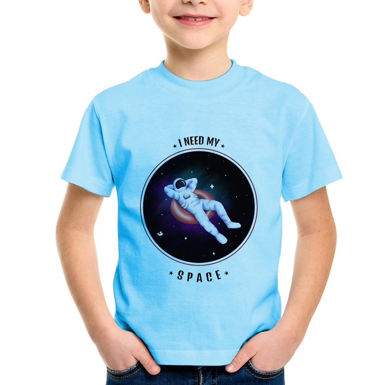 Camiseta Infantil I need my space - Azul Bebê