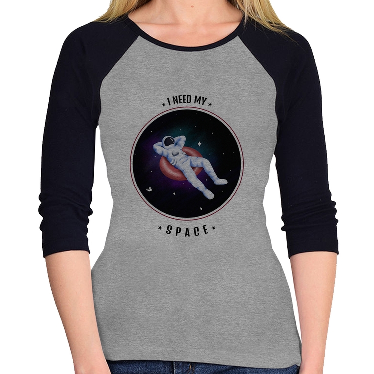 Baby Look Raglan I need my space Manga 3/4 - Cinza/Preto