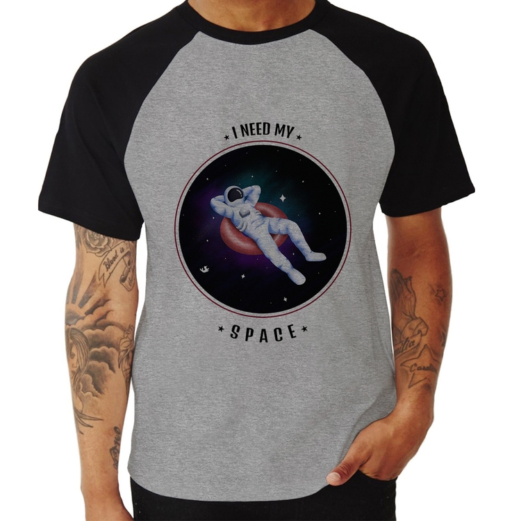 Camiseta Raglan I need my space - Cinza/Preto