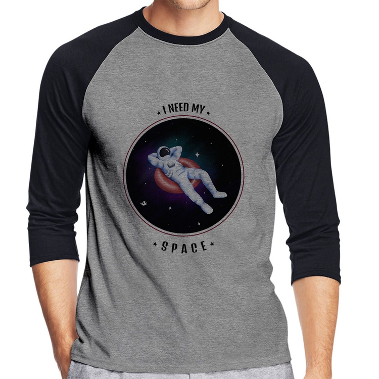 Camiseta Raglan I need my space Manga 3/4 - Cinza/Preto