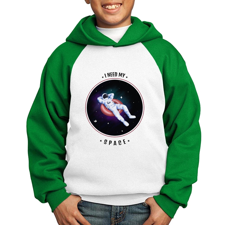 Moletom Infantil I need my space - Branco/Verde
