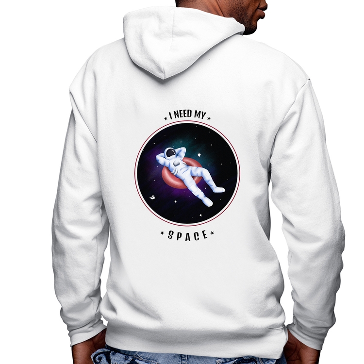 Blusa Moletom I need my space Masculina com Capuz e Zíper - Branca