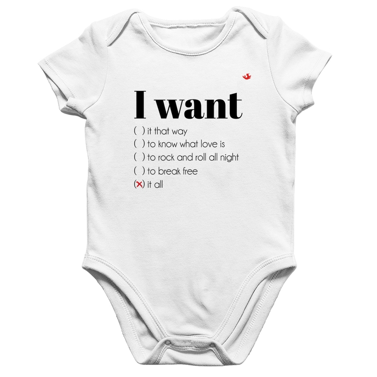 Body Bebê Algodão I want... - Branco