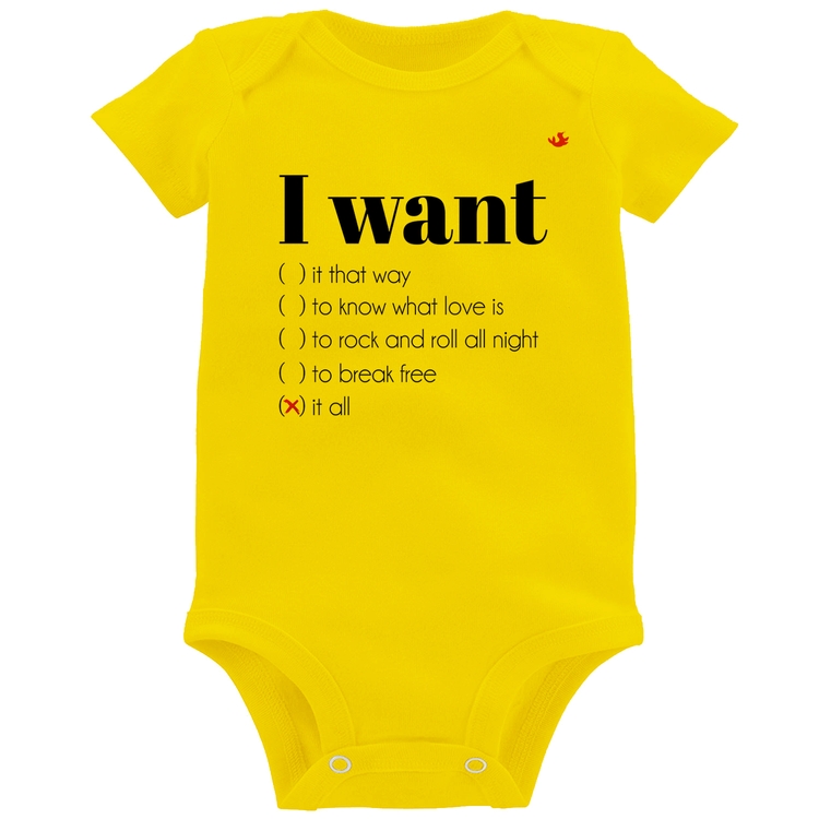 Body Bebê I want... - Amarelo