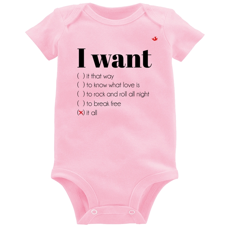 Body Bebê I want... - Rosa Bebê