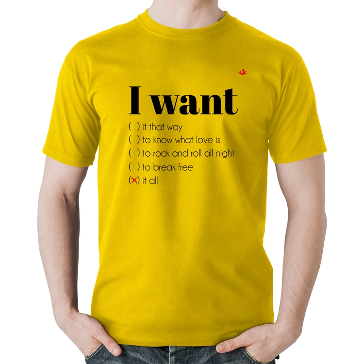 Camiseta Algodão I want... - Amarela