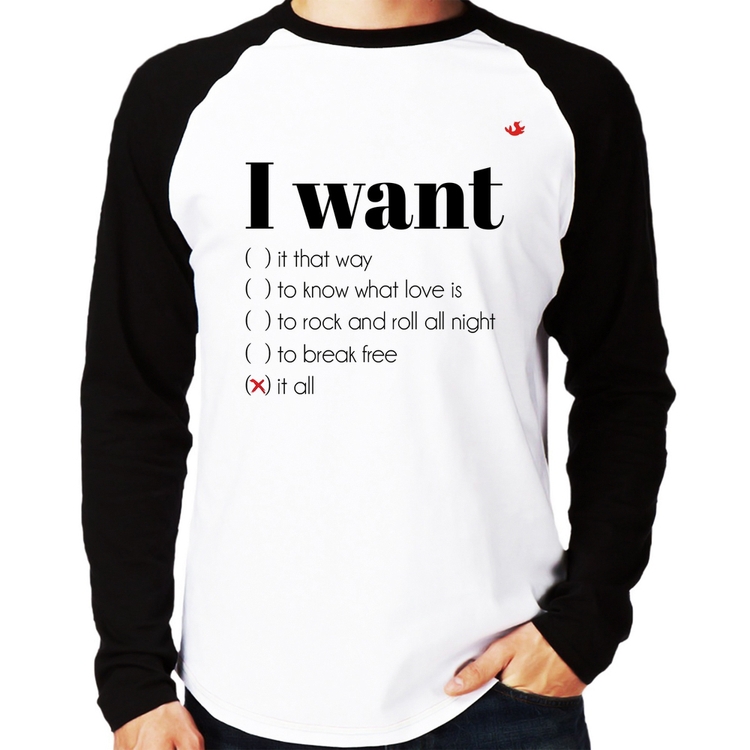 Camiseta Raglan I want... Manga Longa