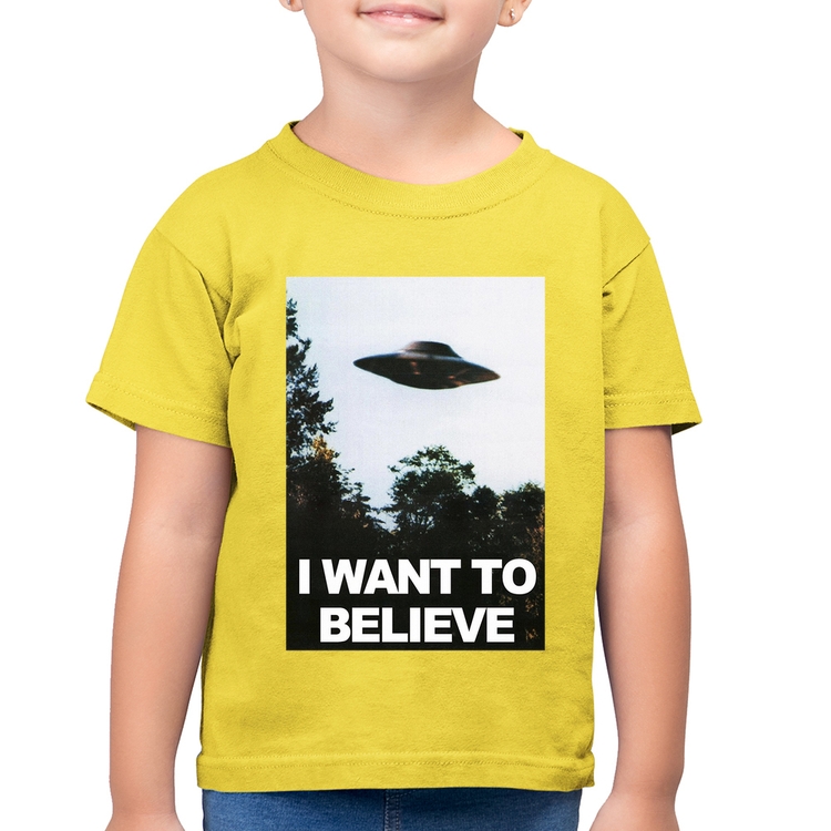 Camiseta Algodão Infantil I Want To Believe - Amarelo Canário
