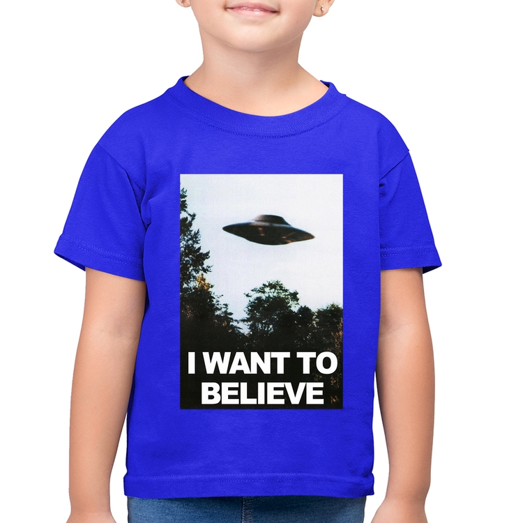 Camiseta Algodão Infantil I Want To Believe - Azul Royal