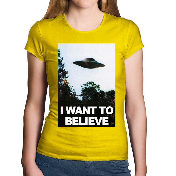 Baby Look Algodão I Want To Believe - Amarela