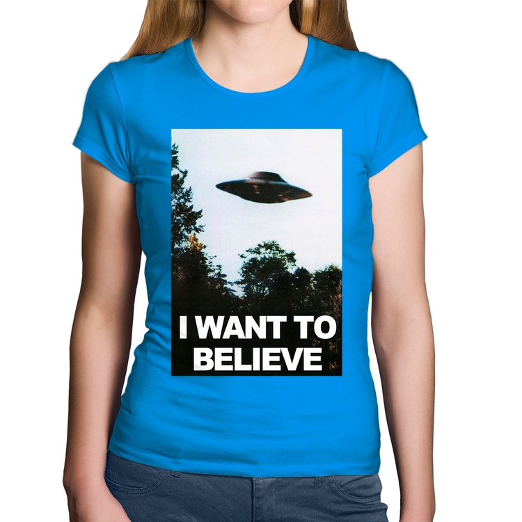 Baby Look Algodão I Want To Believe - Azul