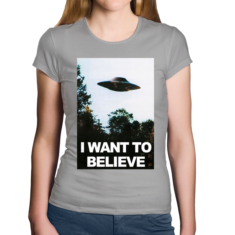 Baby Look Algodão I Want To Believe - Cinza