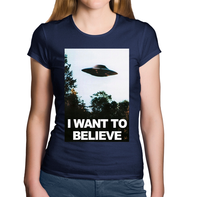 Baby Look Algodão I Want To Believe - Marinho