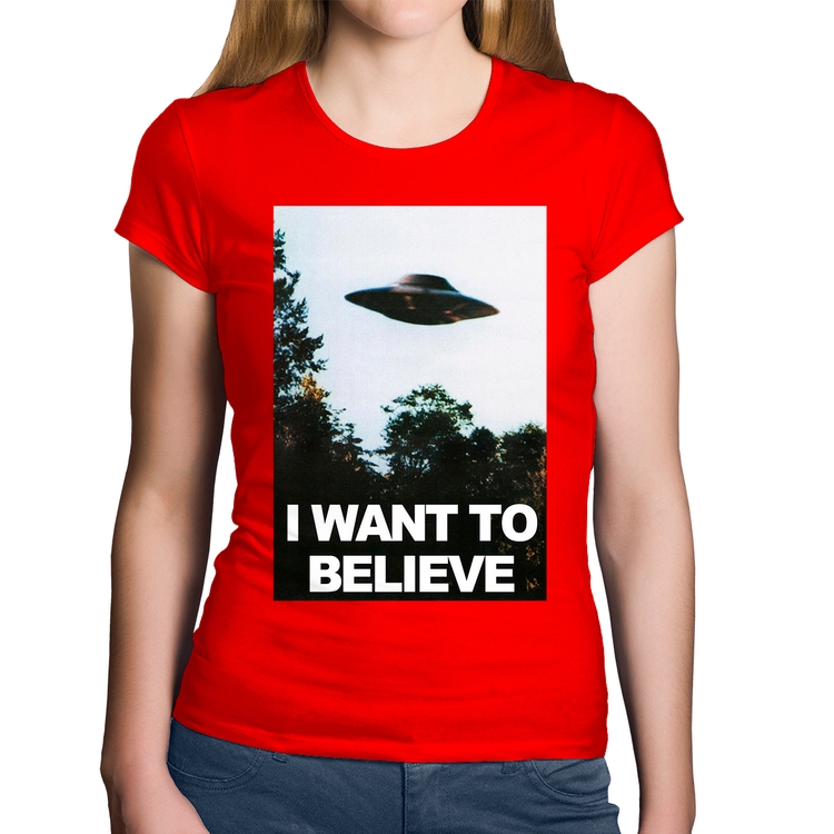 Baby Look Algodão I Want To Believe - Vermelha