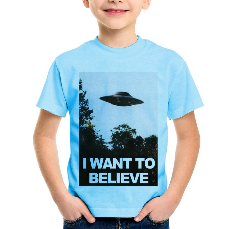 Camiseta Infantil I Want To Believe - Azul Bebê