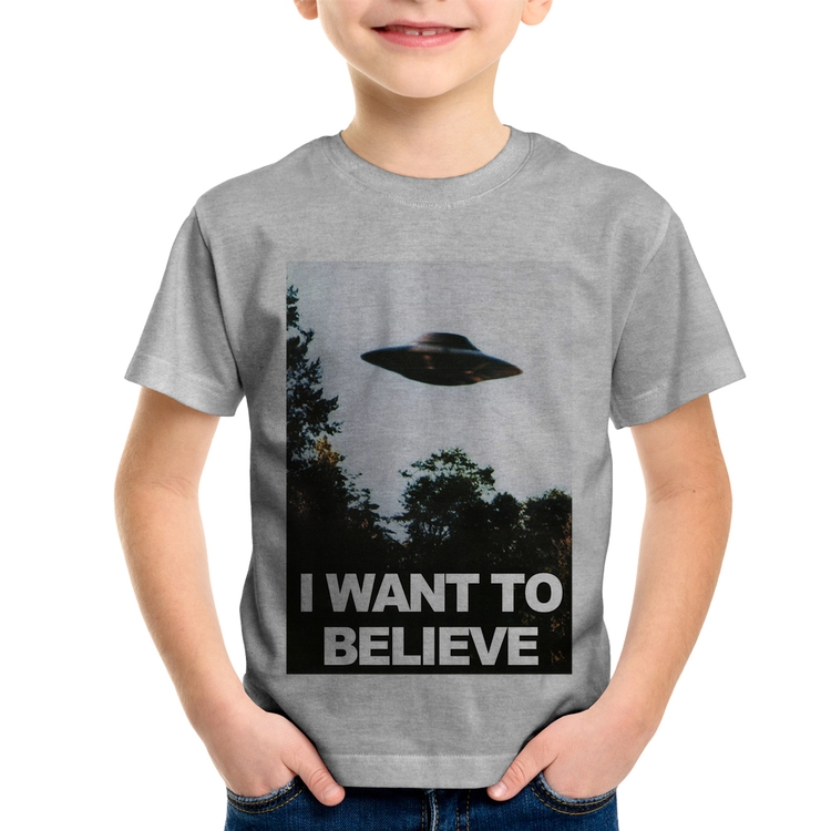 Camiseta Infantil I Want To Believe - Cinza