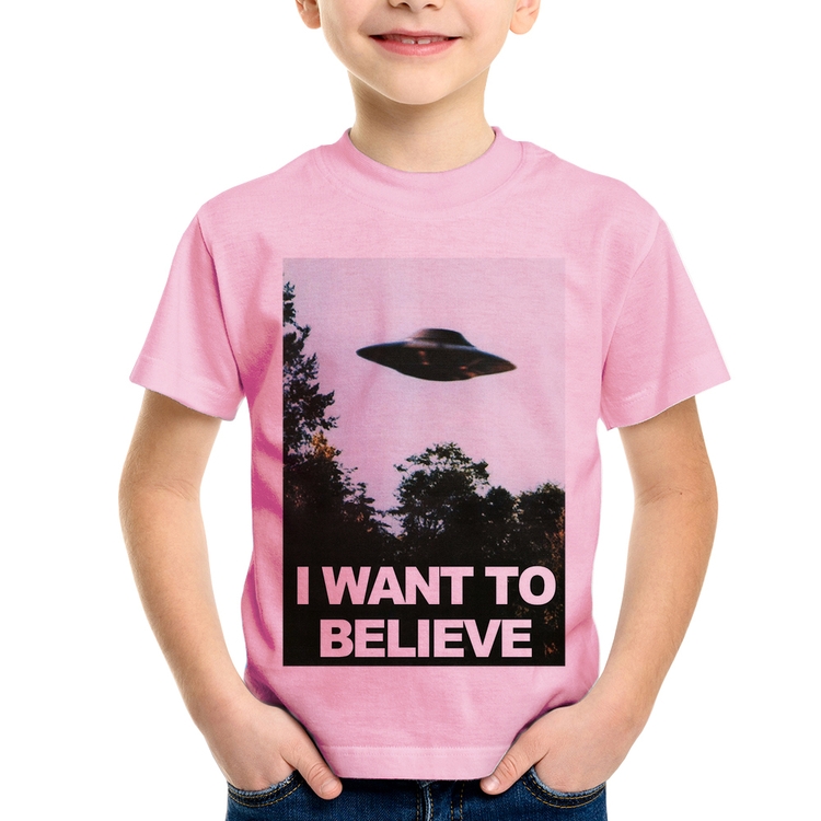 Camiseta Infantil I Want To Believe - Rosa Bebê
